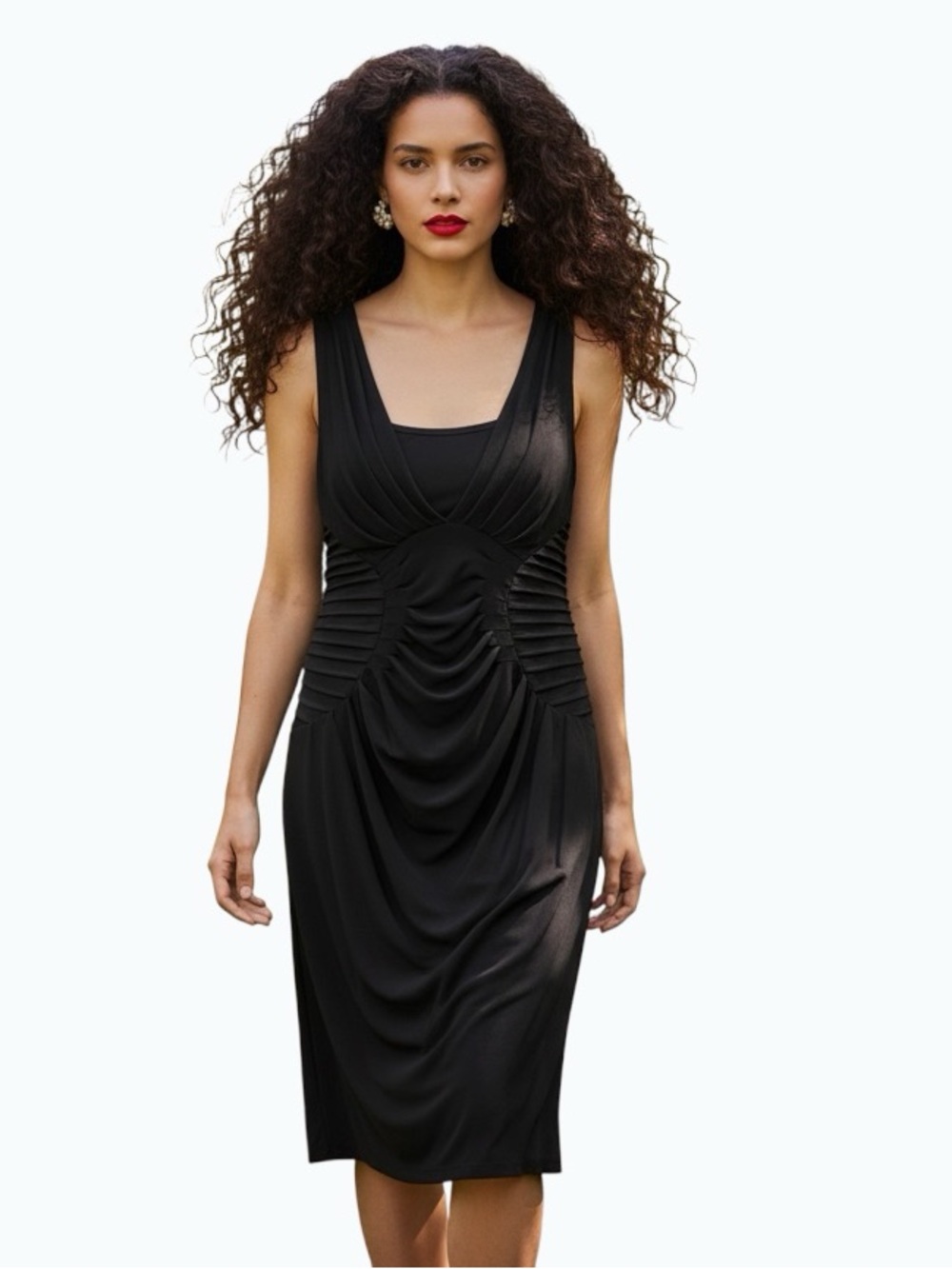 Joseph Ribkoff Black Ruched Draped Sheath Dress Size 10